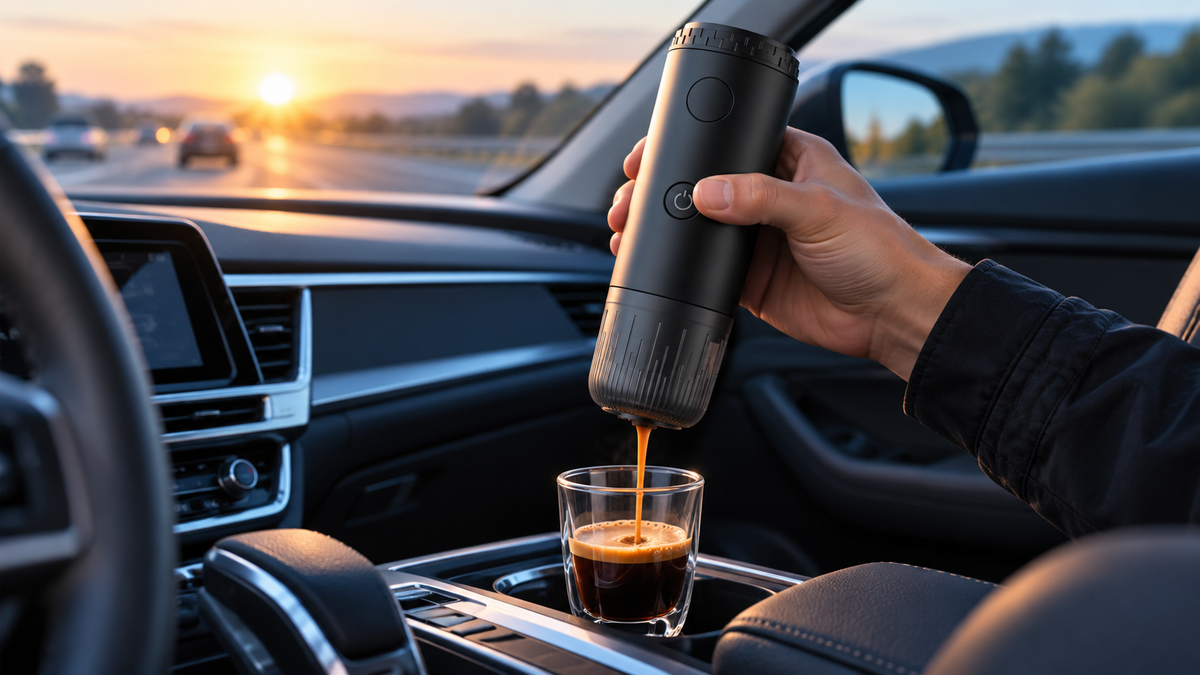 Cafetera portátil Brumo en el coche